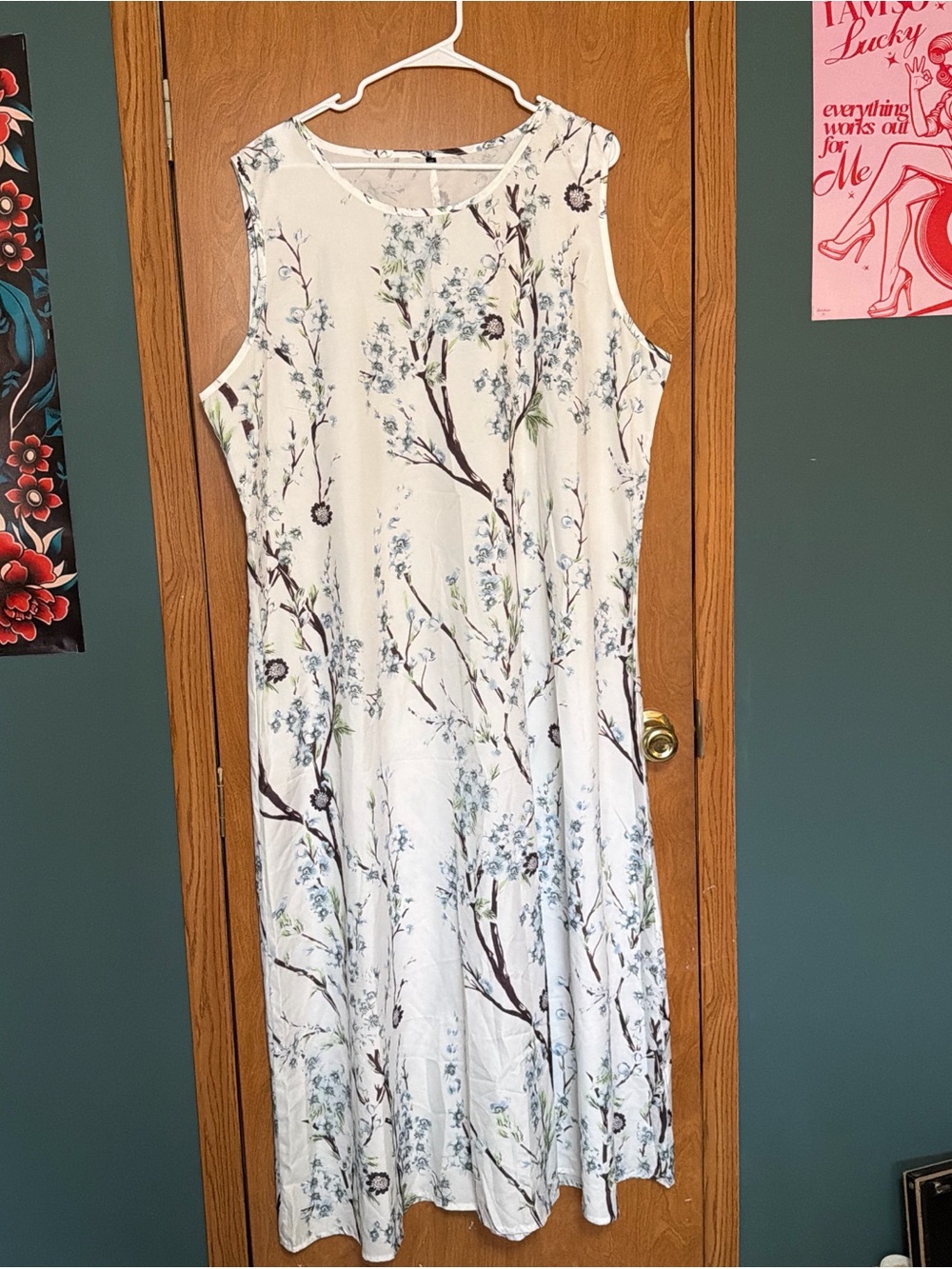 Sleeveless White Floral A-Line Dress